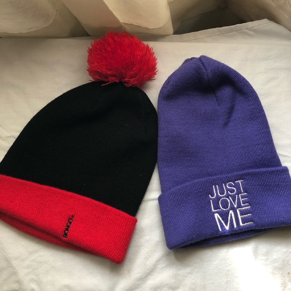 Pair of knit caps.
